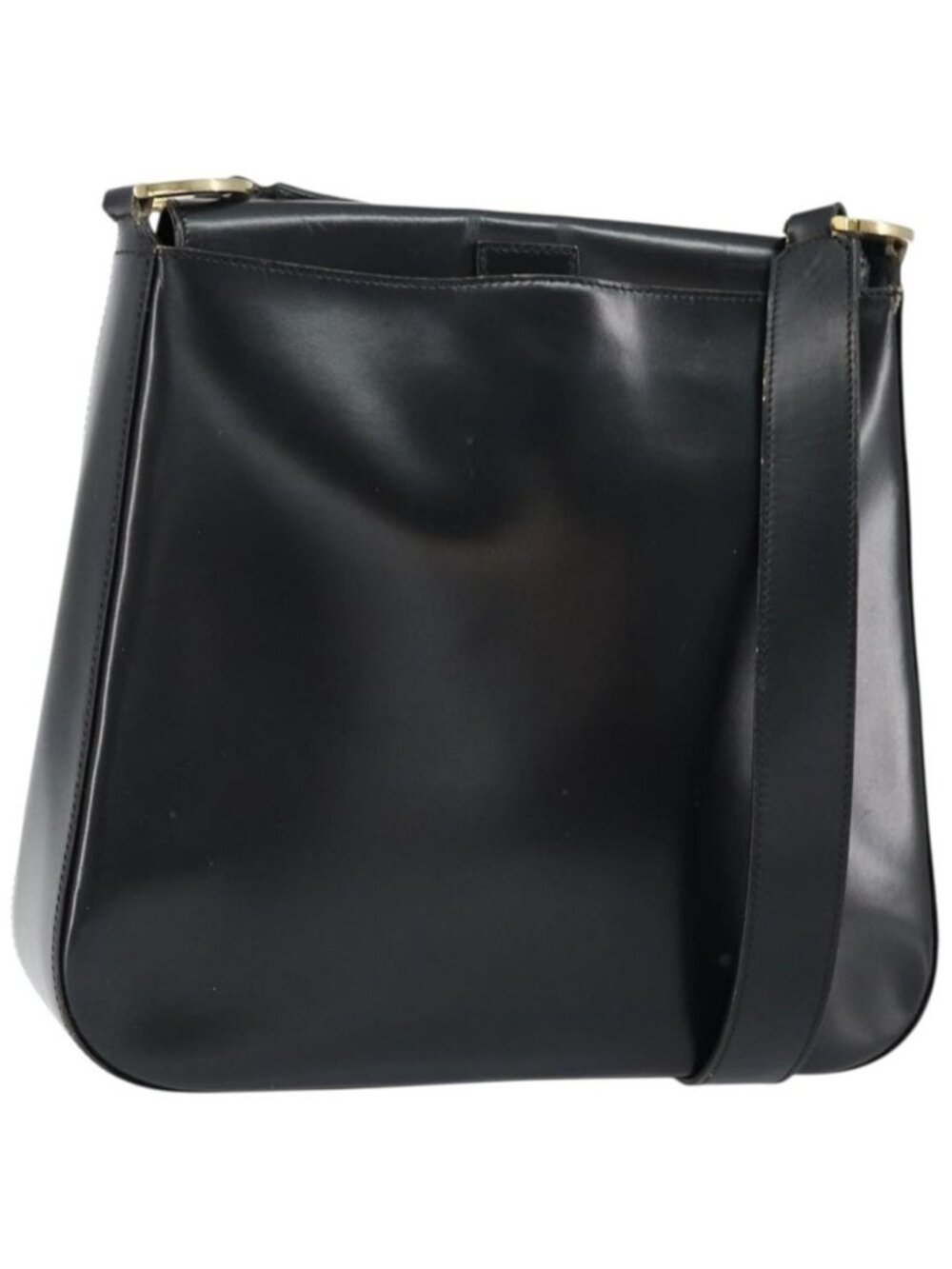 Authentic Christian Dior Shoulder Bag Leather Black Gold